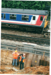 Crew near rail line